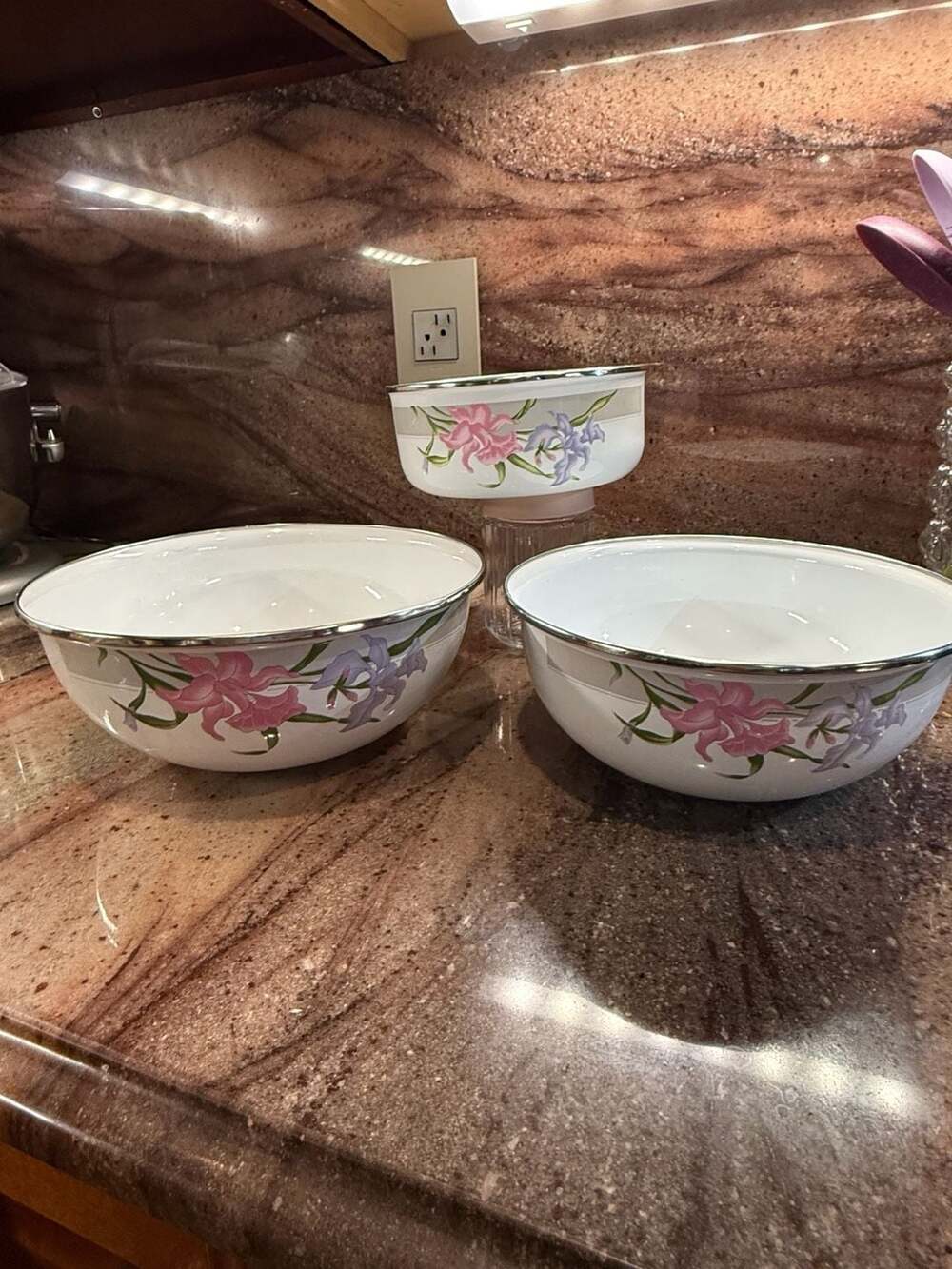 GMI Iris Floral Enamel Nesting Mixing Bowls Set of 3